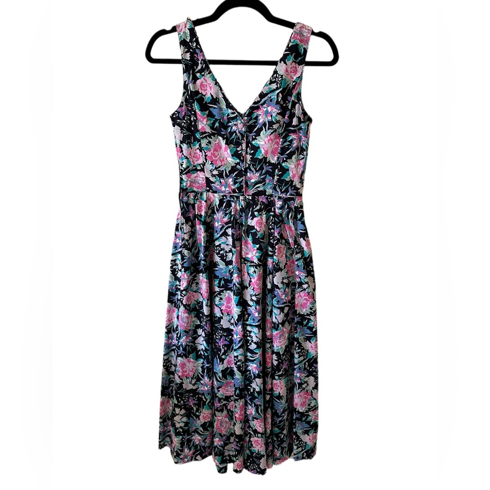 Vintage 80S Laura Ashley Black Cottagecore Floral Cotton Sundress US6 Sleeveless